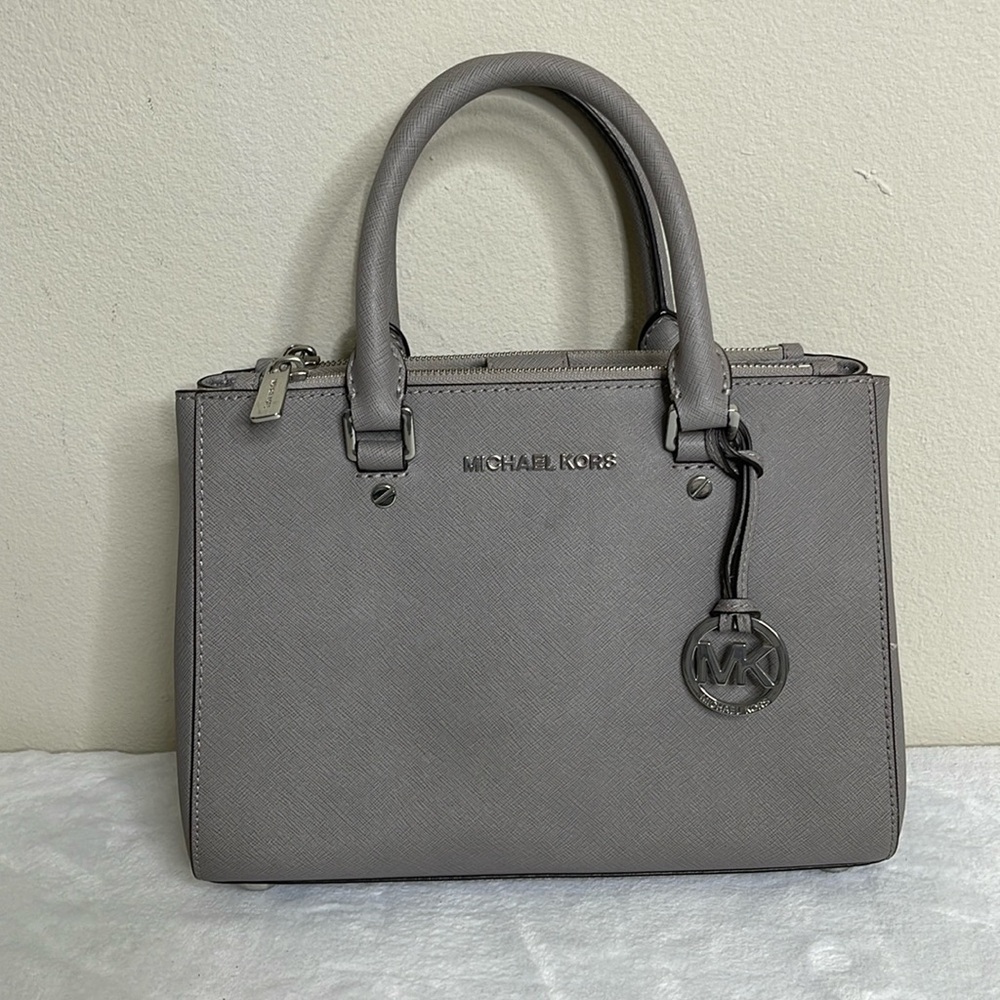 MICHAEL Michael Kors Grey Saffiano Leather Double Zip Tote No Long Strap